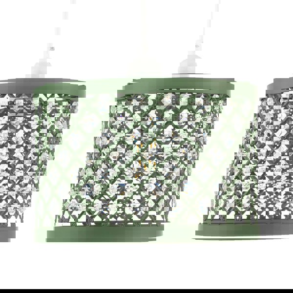 Modern Ornate Olive Green Metal Pendant Shade with Clear Acrylic Beads Image 4