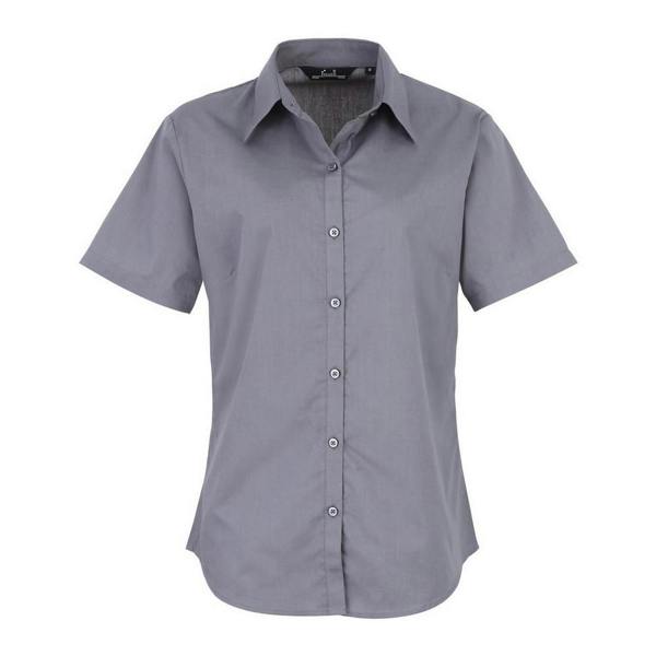 Premier Short Sleeve Poplin Blouse / Plain Work Shirt - Steel