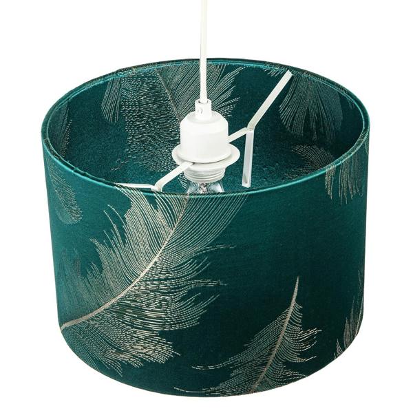 Dark Emerald Green Cotton Jacquard Shade with Gold Foil Fern Design Image 3