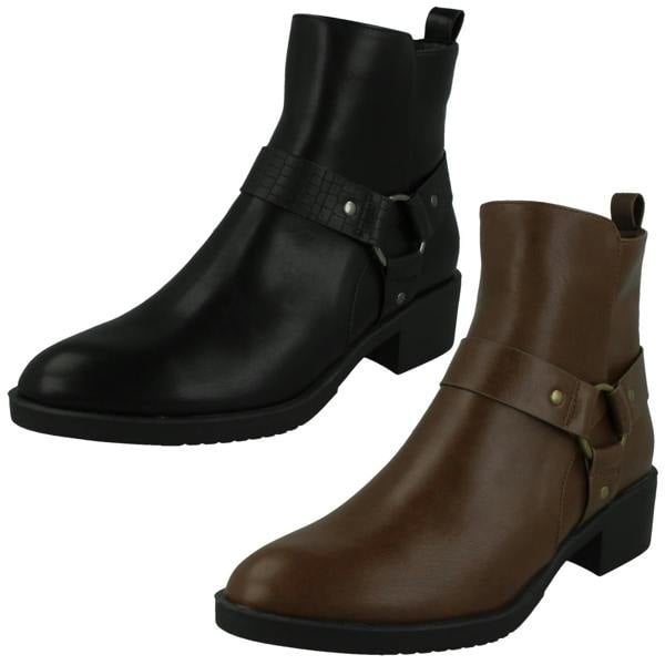 Spot On Ladies Spot On Low Ankle Boots with Ring Trim Strap F51240
