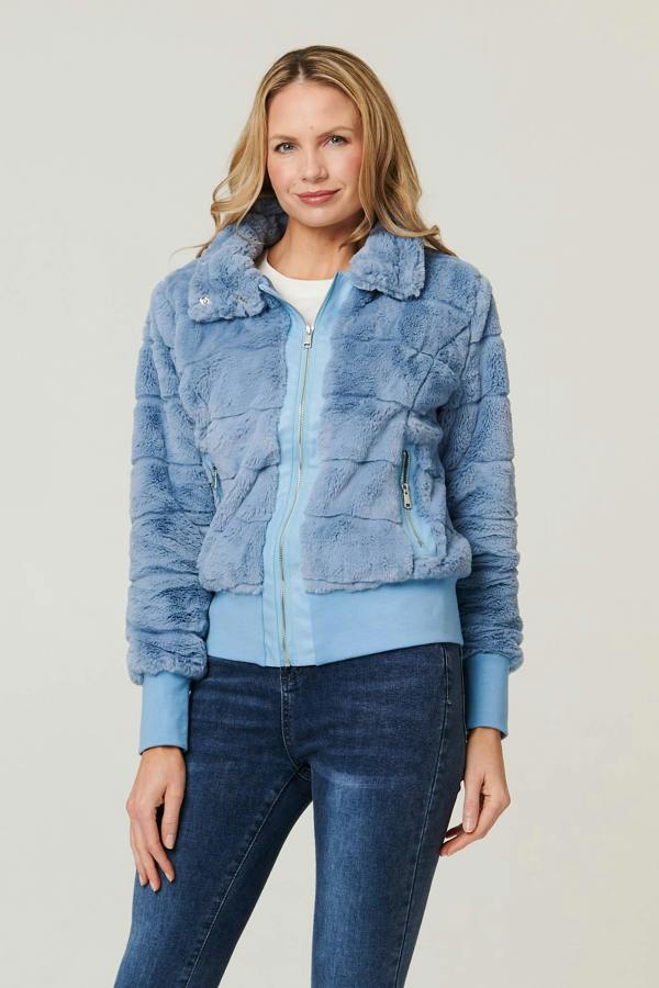 Blue | Faux Fur Zip Front Jacket