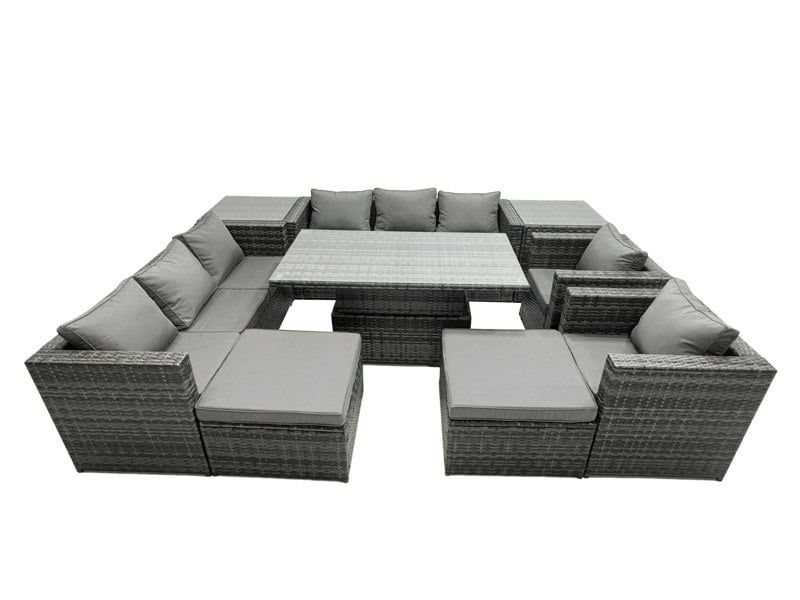 Fimous 10 Seater Rattan Garden Furniture Set with Dining Table, 2 Sofas, 2 Side Tables, 2 Armchair, 2 Stools - Dark Grey Mixed