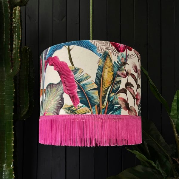 Love Frankie ice jungle velvet lampshade gold lining fringing