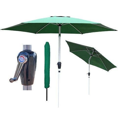 GlamHaus Tilting Garden Parasol Table Umbrella 2.7M with Crank Handle, UV40 Protection, Includes Protection Cover - Green