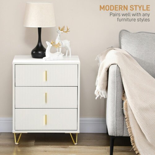 Wyld Haus Renina Set Of 2 Wooden White and Gold Tone 3 Drawer Elegant Storage Bedside Tables