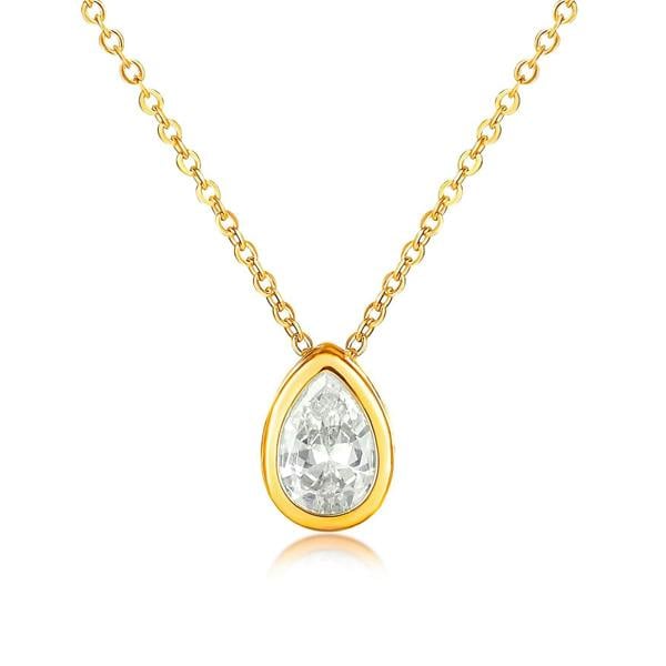 Zavana Gold Plated Pear Shaped Pendant Necklace with Clear Cubic Zirconia Stone for Women