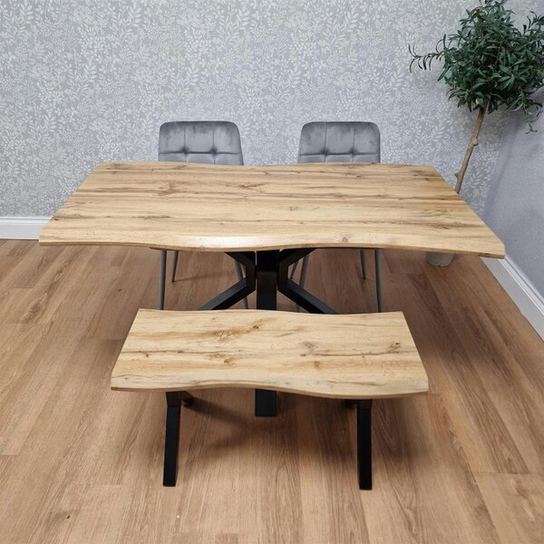 Kosy Koala Modern Dining Table Set with 2 Grey Velvet Chairs and Bench  Dining Room Furniture Set 140cm