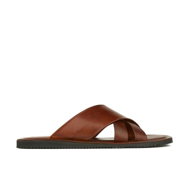 Embassy London Rio - Brown - Men's crossover straps fully leather lined slide sandal