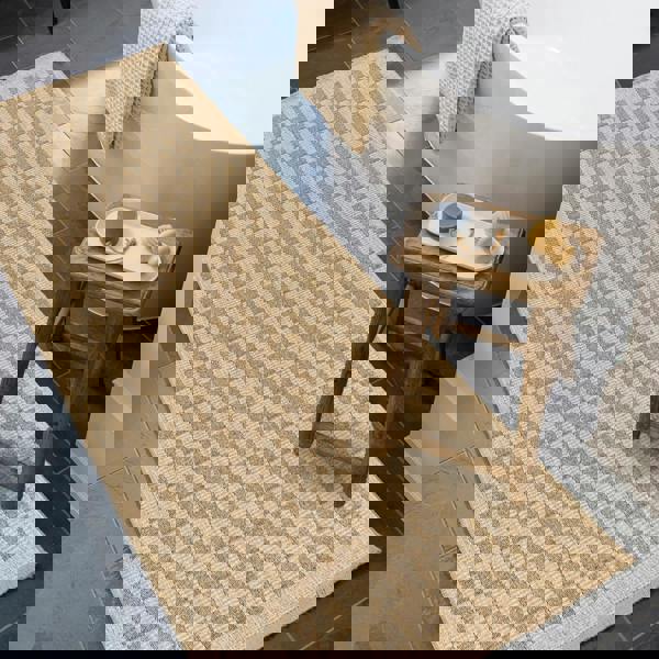 Livabliss Mirage-Cottage Tan Black Checkered Fringe In- & Outdoor Jute-Look Rug