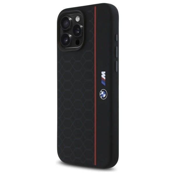 BMW M Series Silicone Hexagon Red Line Case with MagSafe for iPhone 16 Pro Max 6.9" Black - BMHMP16X23SHER