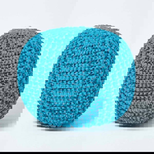 HOMESCAPES Round Cotton Knitted Pouffe Footstool Bean Filled Hand Knitted