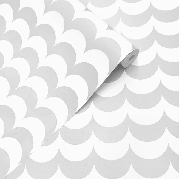Erica Wakerly Scoop Grey and White Wallpaper