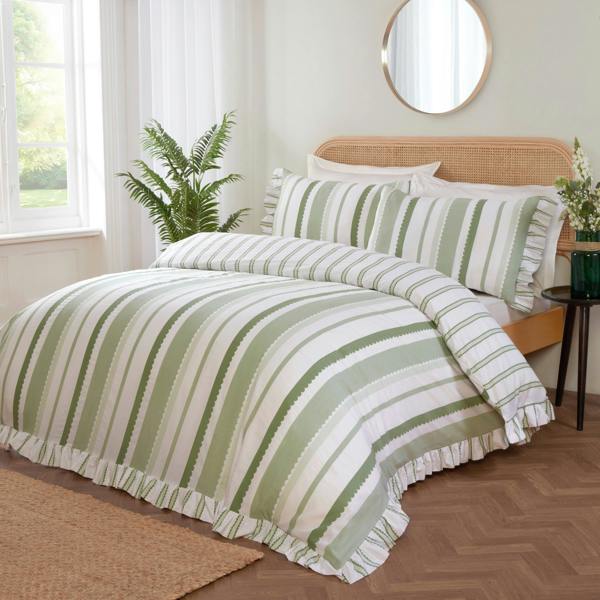 Maya Frilled Green Duvet Cover Set