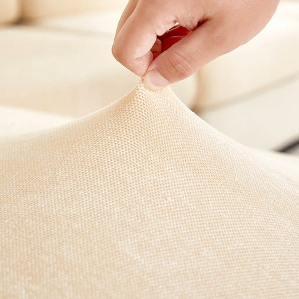 Anyhouz Anyseat Sofa Cover Beige L-Shape Polyester Chenille Thick Stretchable Cushion For Living Room Normal Size Large