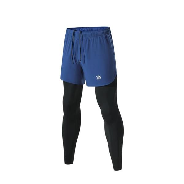Anniou 2-in-1 Fitness Running Leggings - men-blue