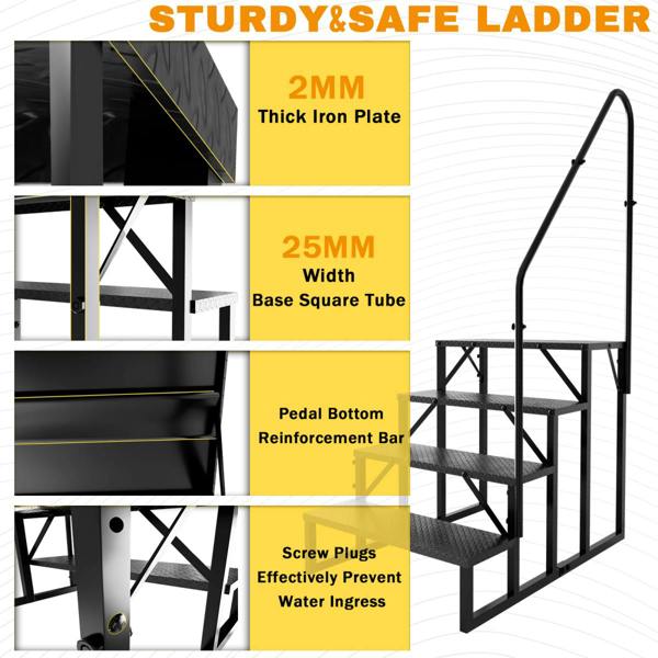 4 Step Ladder for Campervan/Caravan/ RV/ Hot Tub/ Pool with Handrail OLPRO Extra