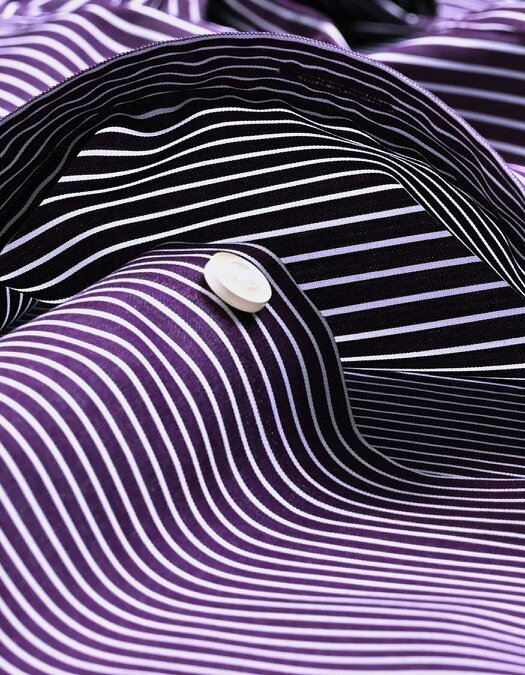 Contrast Collar Striped Dark Purple Formal Shirt for Men