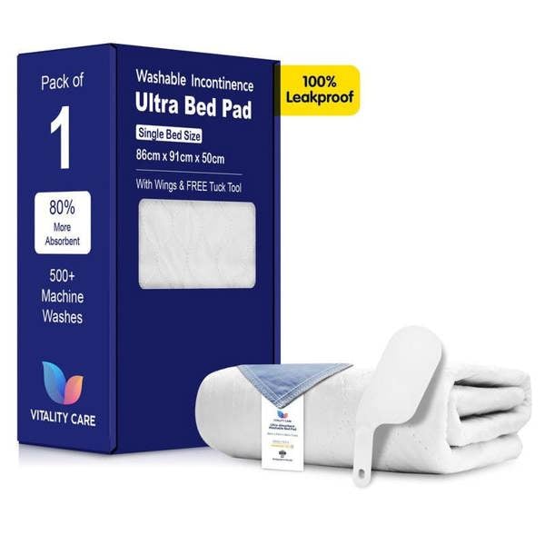 Vitality Care Incontinence Washable Bed Pads Reusable Tumbler dry Bed Size With Tucks & Tuck Tool