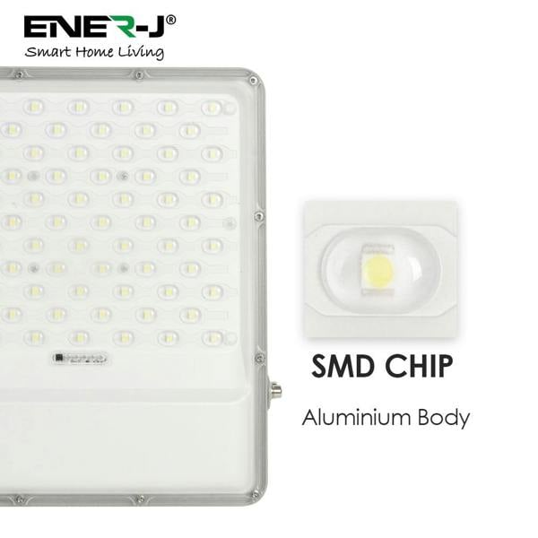 ENER-J 200W Solar LED Floodlight Outdoor with Panel, IP65 Waterproof, 2600 Lumens, Work Light for Garage, Garden, Warehouse & Parking