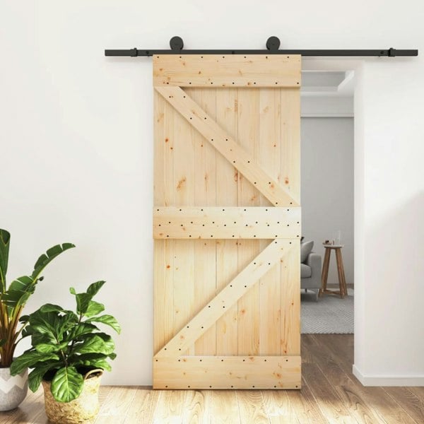 Berkfield Sliding Door with Hardware Set 95x210 cm Solid Wood Pine