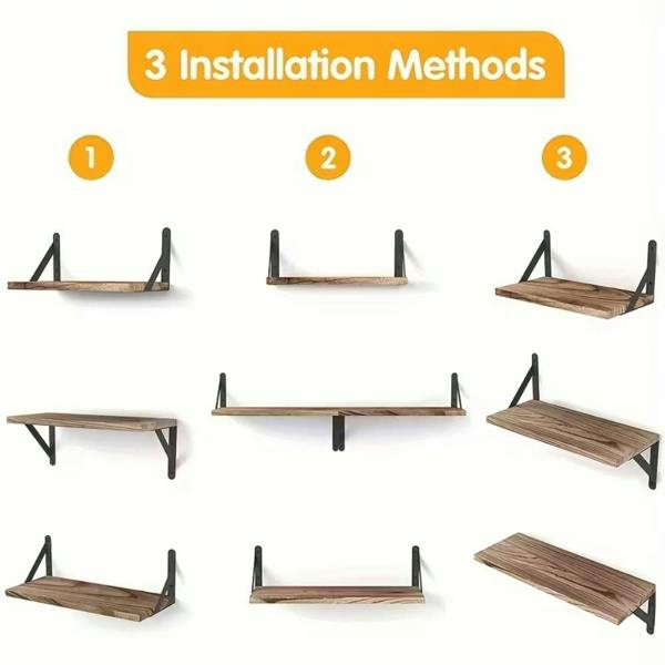 Dyzi Set Of 4 Rustic Wooden Floating Wall Shelves 42cm