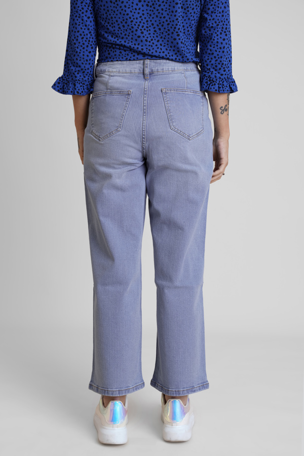 ENORSIA Sky Decorative Button Cropped Wide Leg Jeans