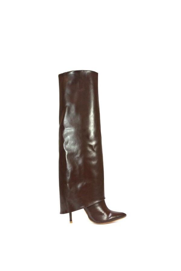 XY LONDON Foldover Knee High Boots With Stiletto Heel - Brown