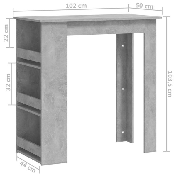 Berkfield Bar Table with Storage Rack Concrete Grey 102x50x103.5 cm