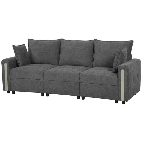 3 Seater Sofa with Lift-Up Storage, 228cm Comfy Velvet Couch with Wide Deep Seat, Dark Grey