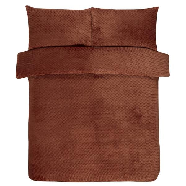 Smart Living Luxury Super Soft & Reversible Waffle Teddy Fleece Duvet Set- Rust