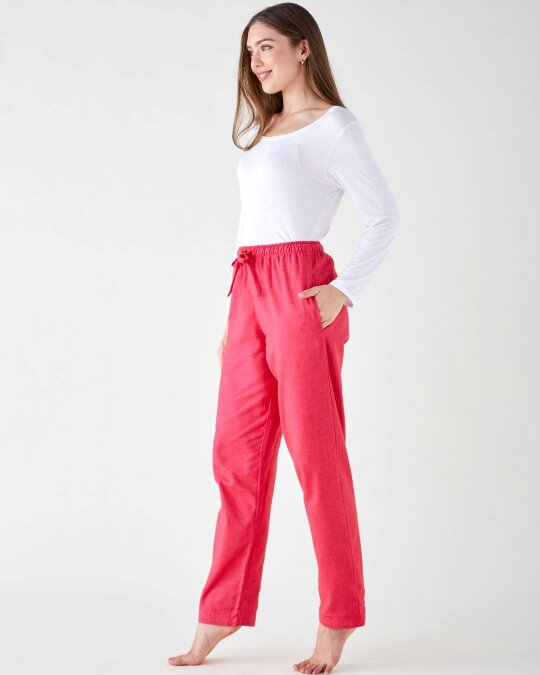 British Boxers Women's Brushed Cotton Pyjama Trousers - Bright Raspberry Herringbone