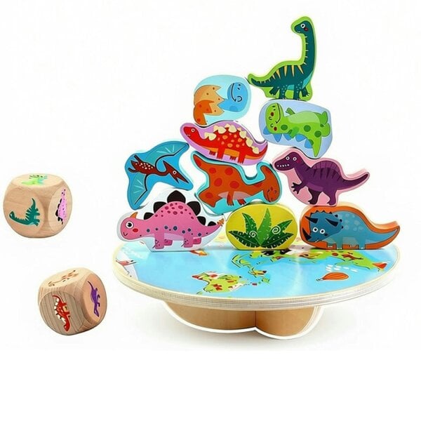 deAO Toys Wooden Stacking Balance Toys, Animals Balance Building Blocks, Educational Toy Balancing Game Dinosaur Toys Gift for Toddlers Boys Girls - 3 plus - Wooden Stacking Balance Toys