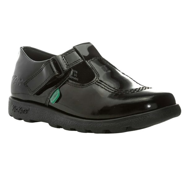 Kickers Girls Fragma Patent Leather T-Bar Shoes - Black