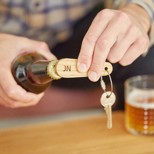 MijMoj Design Personalised Solid Oak Bottle Opener Keyring