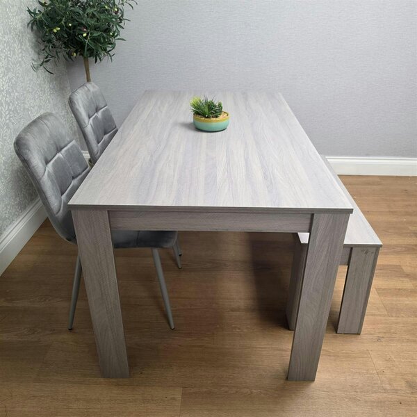 Kosy Koala Modern Rectangle Dining Table Set With 2 Grey Velvet Chairs And 1 Bench Dining Room Furniture