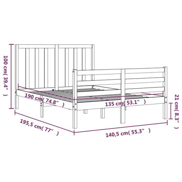 Berkfield Bed Frame with Headboard Double Solid Wood