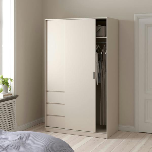 Furniture To Go Naia Wardrobe with 1 Sliding Door 1 Std Door & 3 Drawers in Cashmere