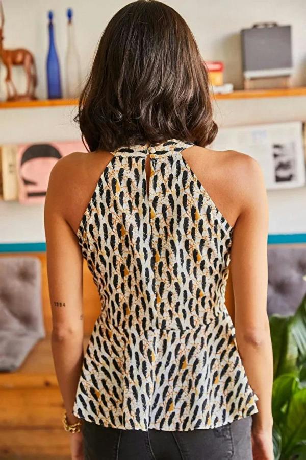 Hoxton Gal Halter Neck Crepe Blouse with Waist Detail
