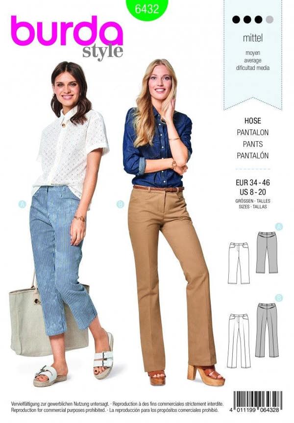Burda Sewing Pattern 6432 Trousers For Women, 8 to 20 - Intermediate