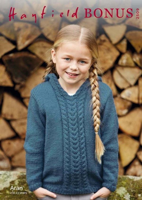 Hayfield Bonus Aran Knitting Pattern 2509, Hoodies for Kids, 2 - 13 Years