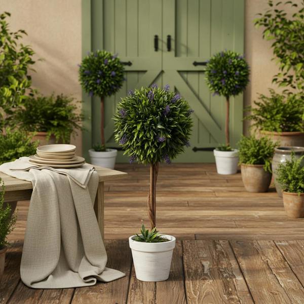 Wyld Haus Keado Set Of 2 Artificial Lavender Ball Trees In Pots For Indoor And Outdoor Styling 60cm
