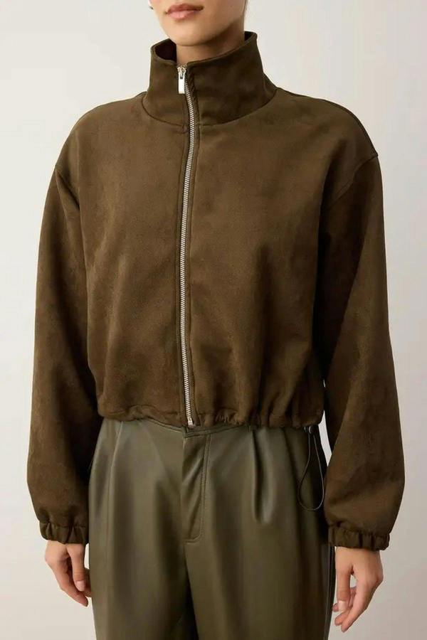 WOVCOR Zip-Up Unlined Regular Fit Knitted Suede Jacket