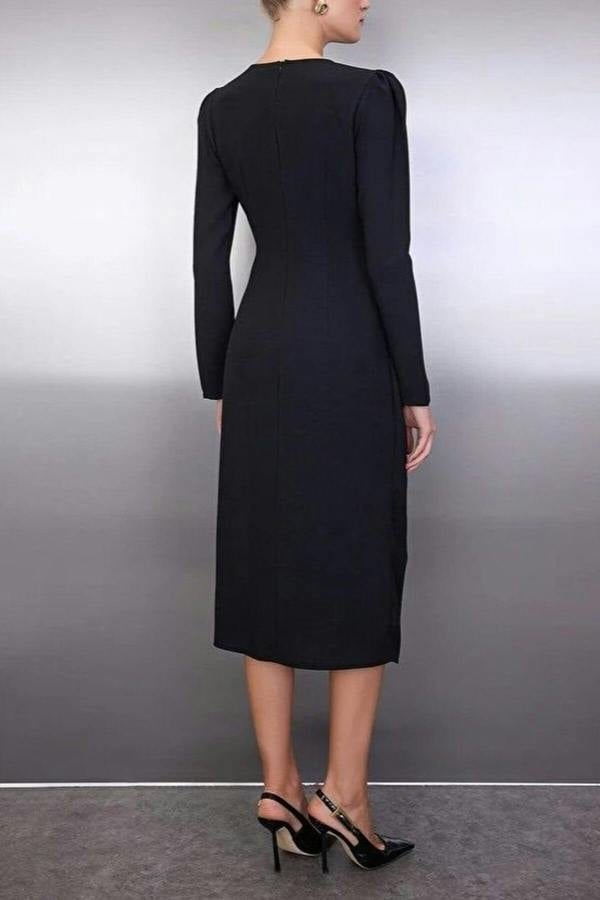 WOVCOR Wrap Skirt Midi Woven Dress with Cut Out and Accessory Detail
