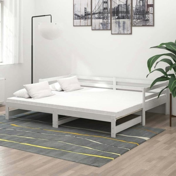 Berkfield Pull-out Day Bed White Solid Pinewood 2x