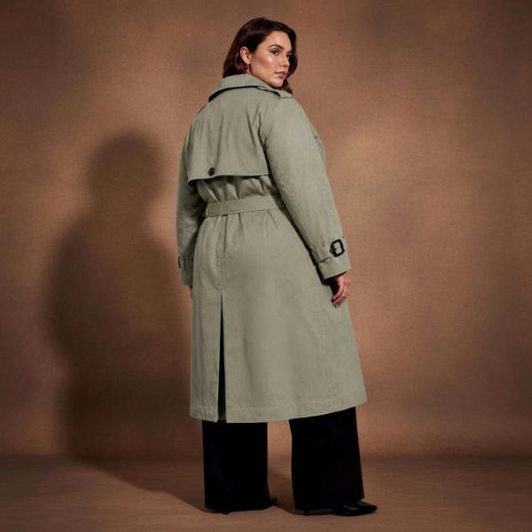 Sylvia Piechulla Plus Size Olive Green Water-Repellent Trench Coat | Oversized Relaxed Fit