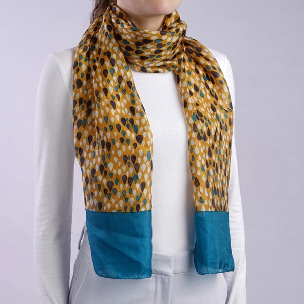 Antonia York Tiffany | Silk Chiffon Neck Scarf - Teal & Orange Raindrops