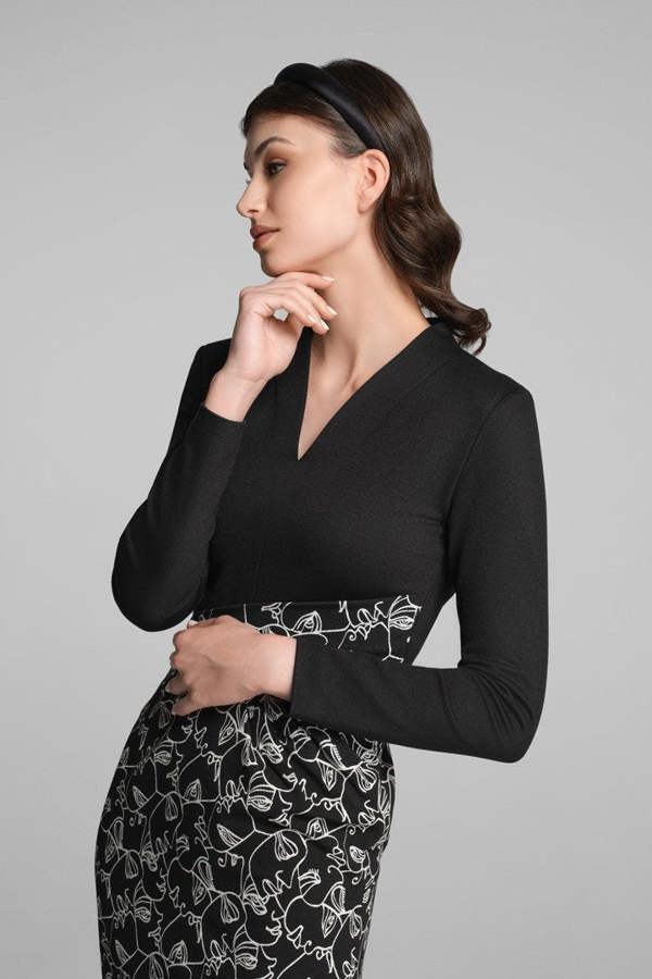 Rumour London Michelle tailored dress with contrasting contour jacquard skirt