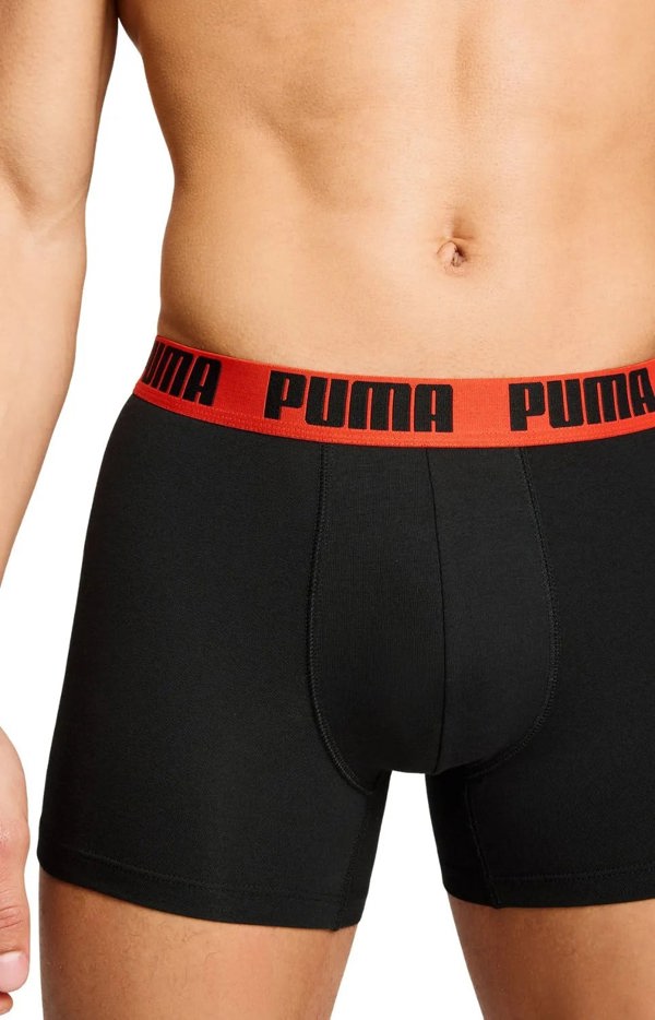 Puma 2-Pack Basic Boxer Briefs, Black/Grey w/ fierce red