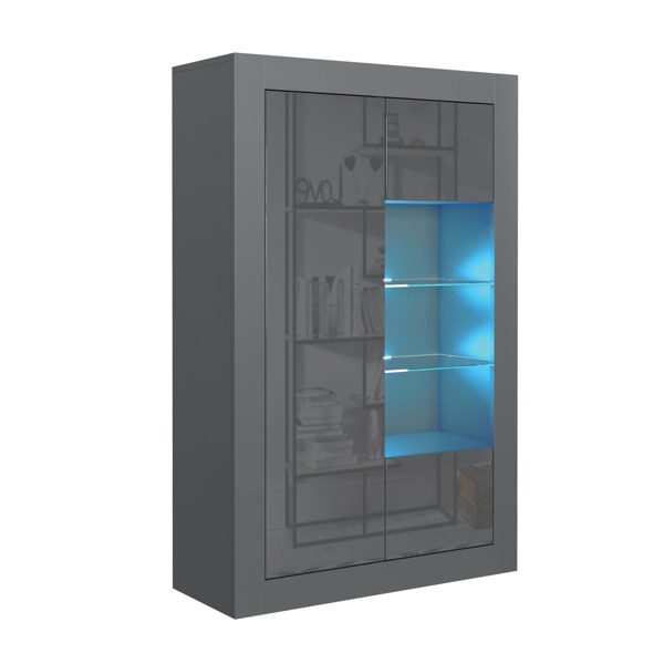 Mex Furniture Elegant 140cm Cabinet Sideboard with Grey High Gloss Doors and Free LED Display