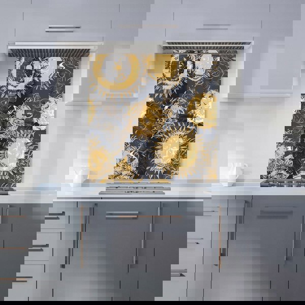 Warren Reed - Designer Moon and Sun Gold Blue Kitchen Splashback